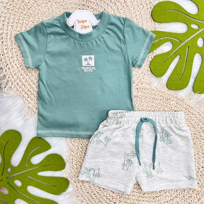 Conj. Camiseta Tropical Boys e Bermuda - Verde e Mescla